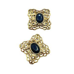 Vintage Shoe Clips Gold Tone And Black Glass Cabochons